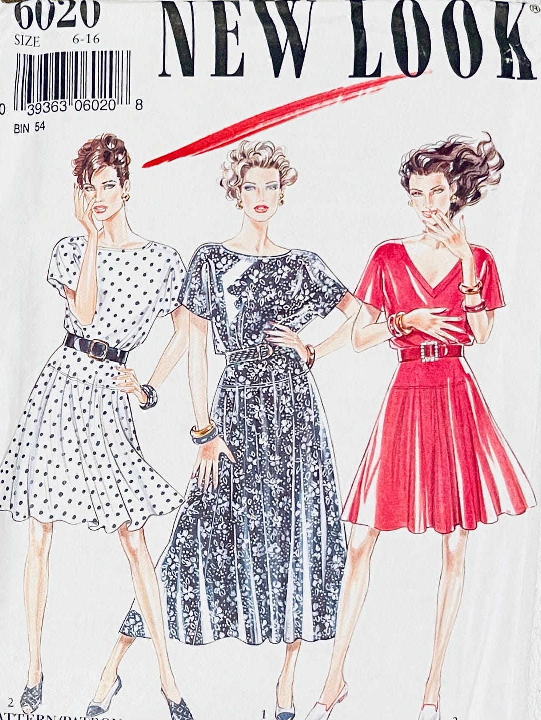 1990s Vintage New Look 6020 DRESS Pattern Drop Waist Dress in 2