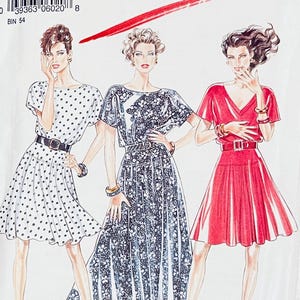 1990s Vintage New Look 6020 DRESS Pattern Drop waist dress in 2 lengths and various necklines Size 6-16 UNCuT Vintage Womens Sewing Patterns