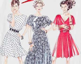 1990s Vintage New Look 6020 DRESS Pattern Drop waist dress in 2 lengths and various necklines Size 6-16 UNCuT Vintage Womens Sewing Patterns