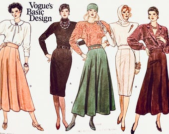 1980s Vintage Vogue 1762 - Skirt Sewing Patterns - Below Knee, Lower Calf or Above Ankle Skirts - Size 12, 14, 16
