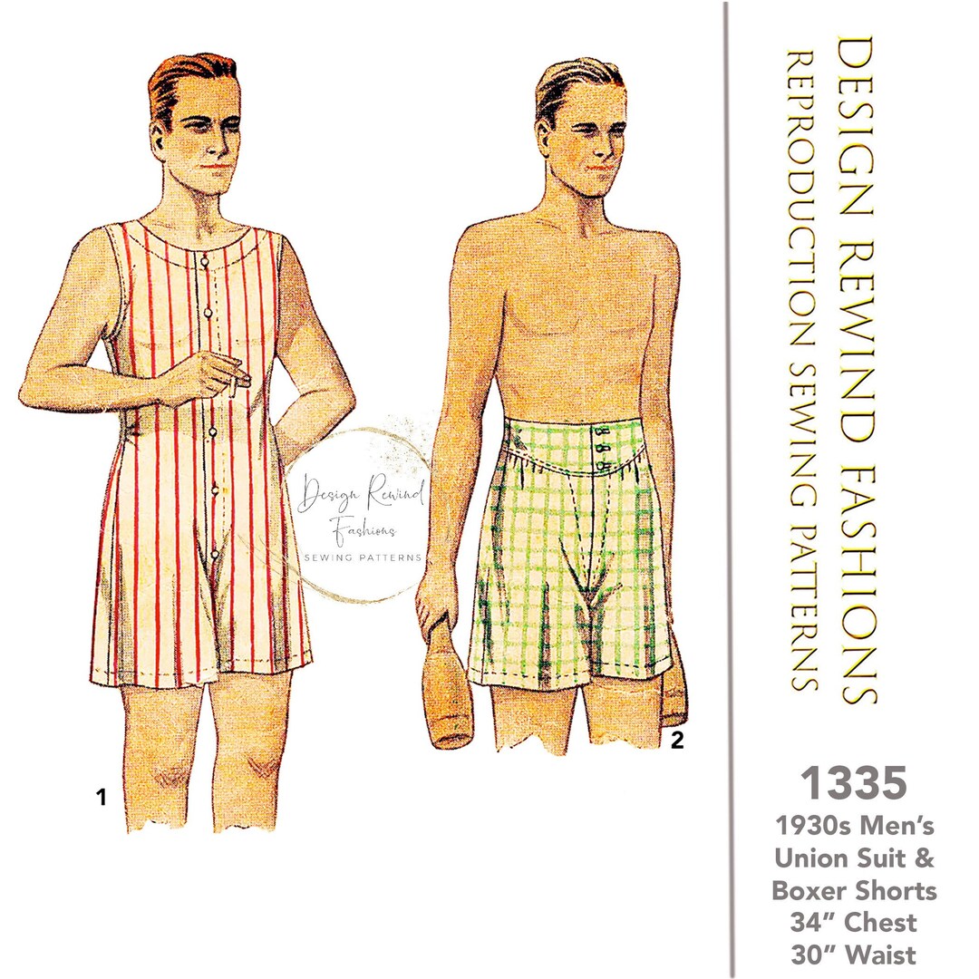 1930s Vintage Sewing Pattern 30s Classic Union Suit & Boxer Shorts 34