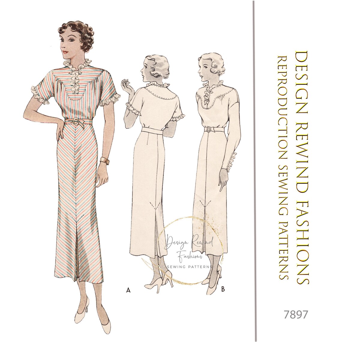 1930s Vintage Sewing Pattern 30s Sweet Dress With Ruffle Collar Sewing ...
