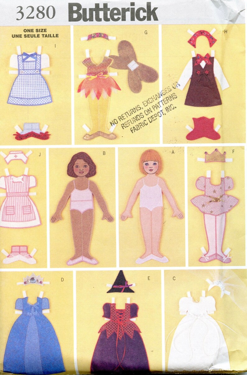 Butterick 3280 FABRIC PAPER DOLL & CLoTHES Pattern Etsy