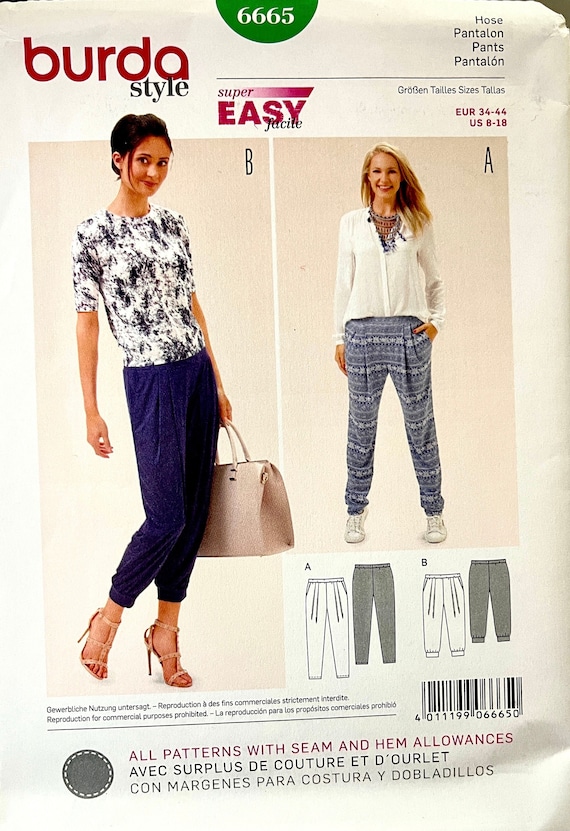 Burda 6665 WOMENS PANTS Pattern Easy to Sew Casual Pull-on Pants Sweatpants  Burda Young Size 8 to 18 Uncut Womens Sewing Patterns 