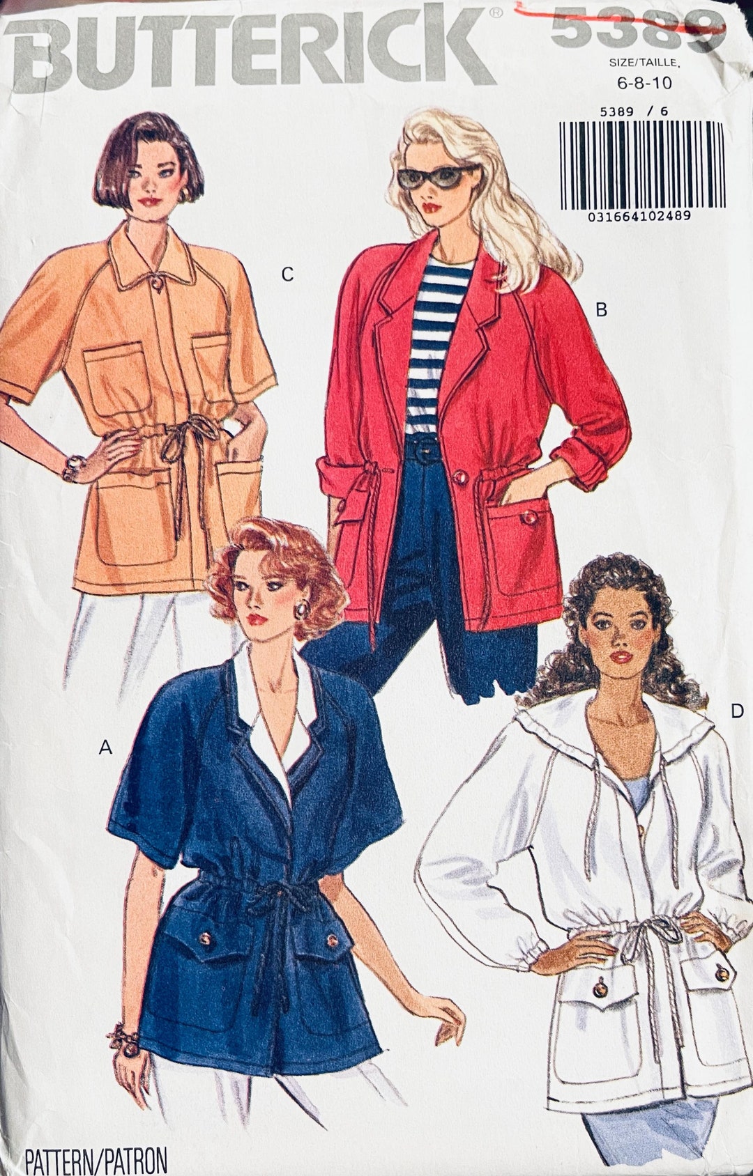 Uncut 1990s Vintage Butterick 5389 JACKET PATTERN Easy Sew Very Loose ...