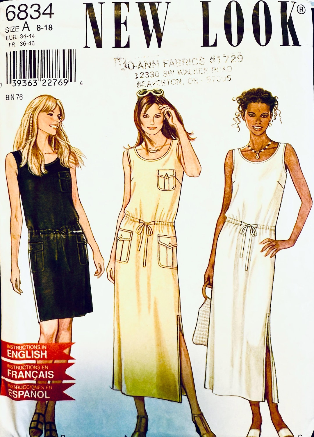 Vintage 1990s New Look 6834 DRESS PATTERN Sleeveless Pullover Easy