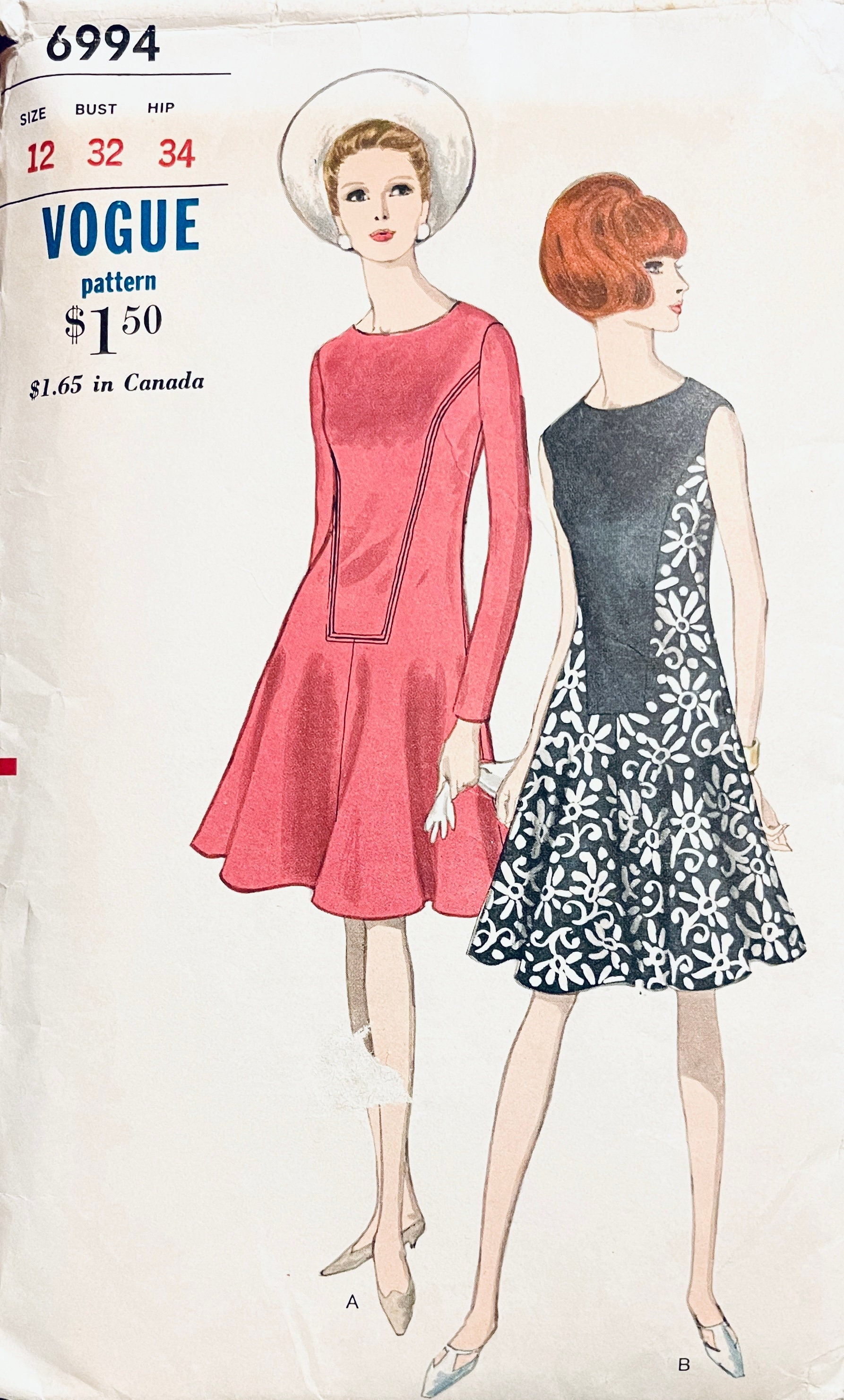 クラフト 1960s Vintage Vogue 6994 Fit & Flare Dress Sewing Pattern - 32