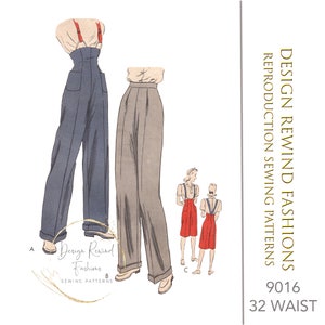 1940s Slacks Hose Schnittmuster 40s Vintage Lange Hohe Taille Hose oder Unterhalb Knie Länge 32 Taille Damen Schnittmuster Reproduktion