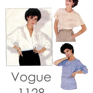 1980s Vintage Vogue 1128 Wrap Blouse & Pull-Over Tops Pattern American Designer Calvin Klein Womens Sewing Patterns Size 10 Bust 32.5