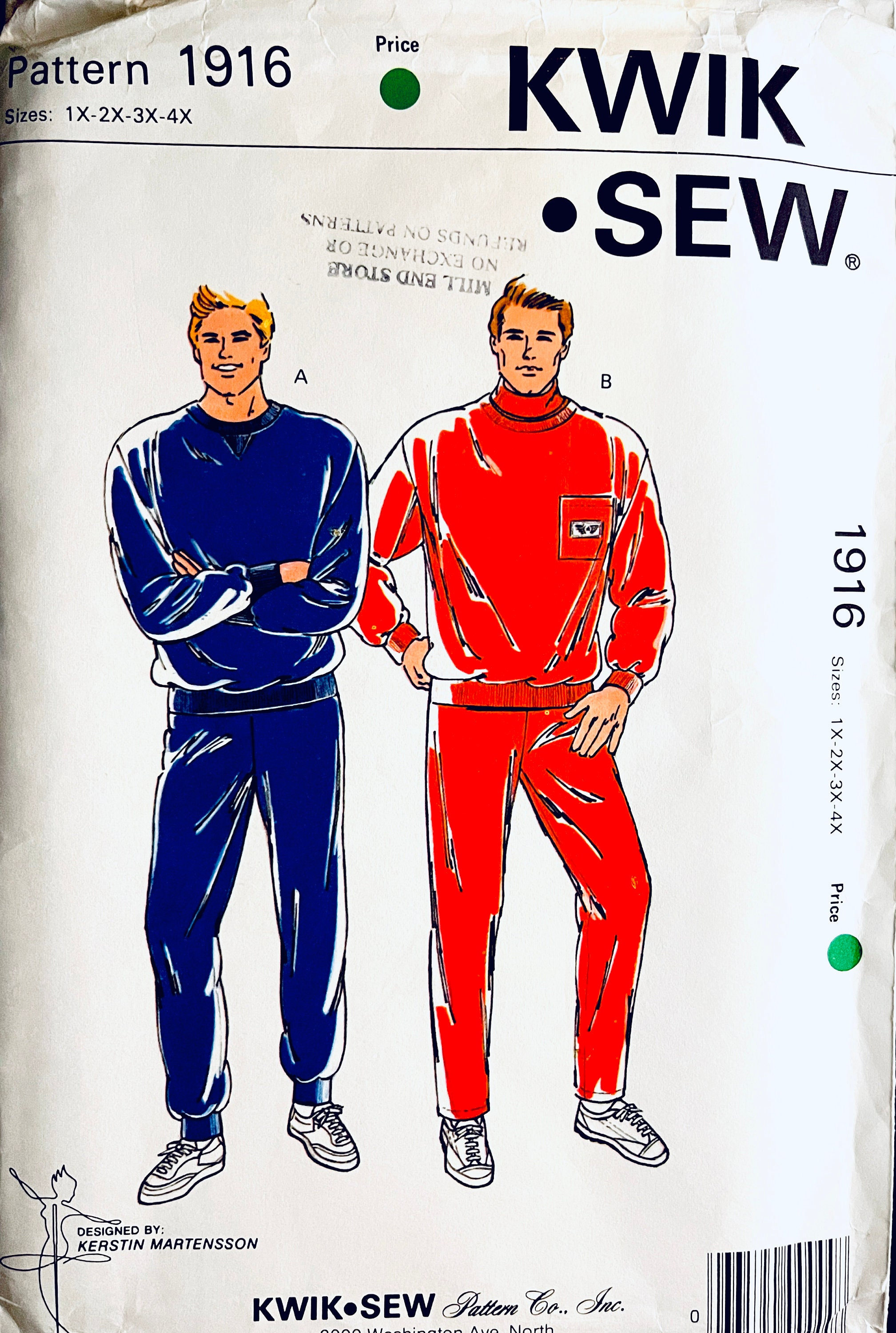 ヴィンテージ Kwik Sew 1916 メンズ トラックスーツ パターン