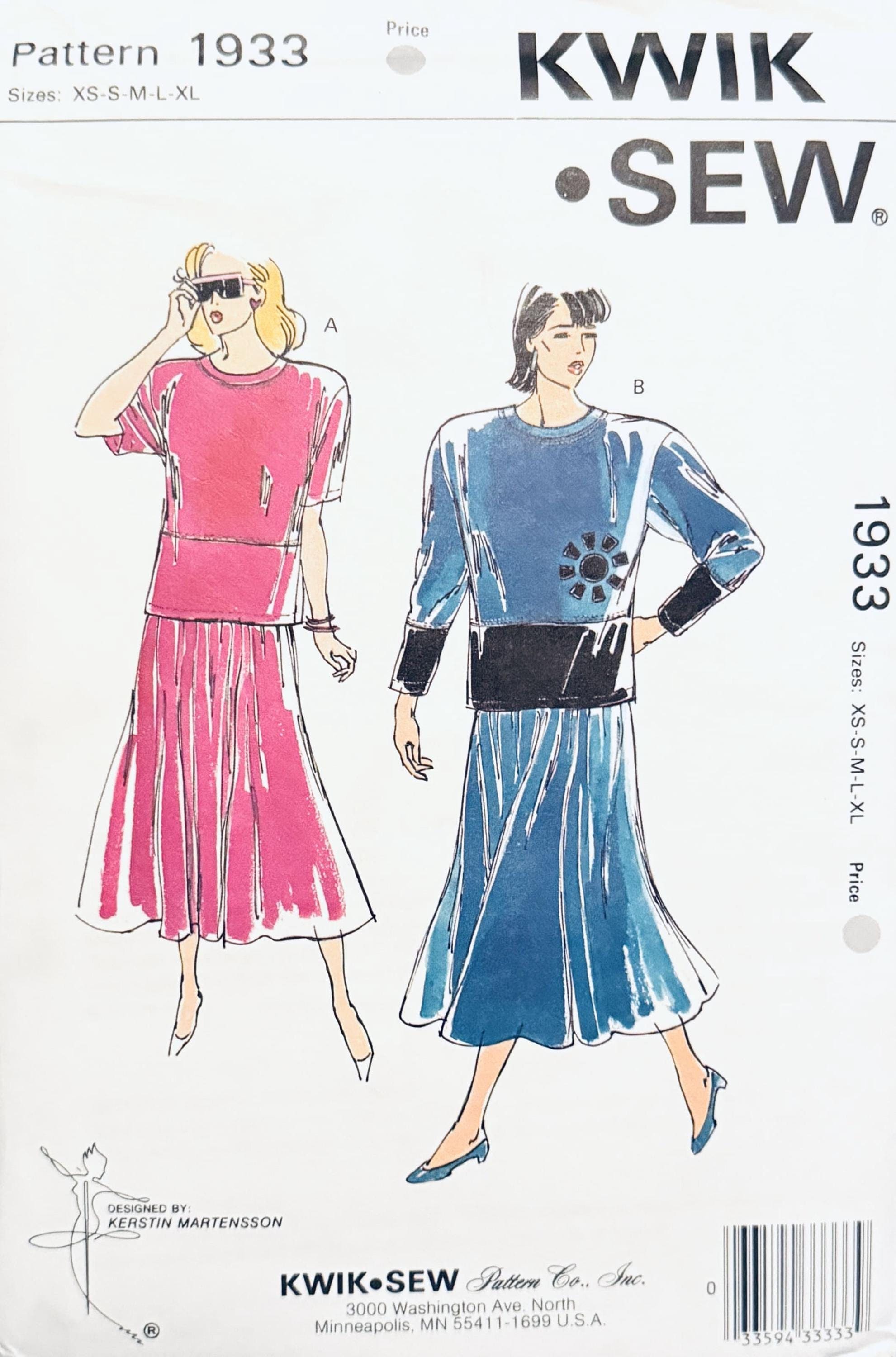 ヴィンテージ Kwik Sew 1933 プルオーバー ルーズフィット 長袖または