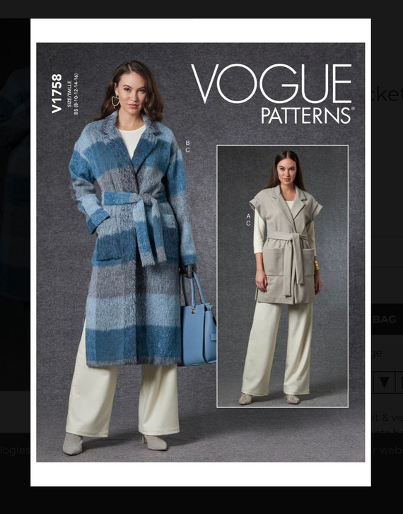 2020s Vogue 1758 / 10864 Single Button Coat, Jacket, Vest, Belt
