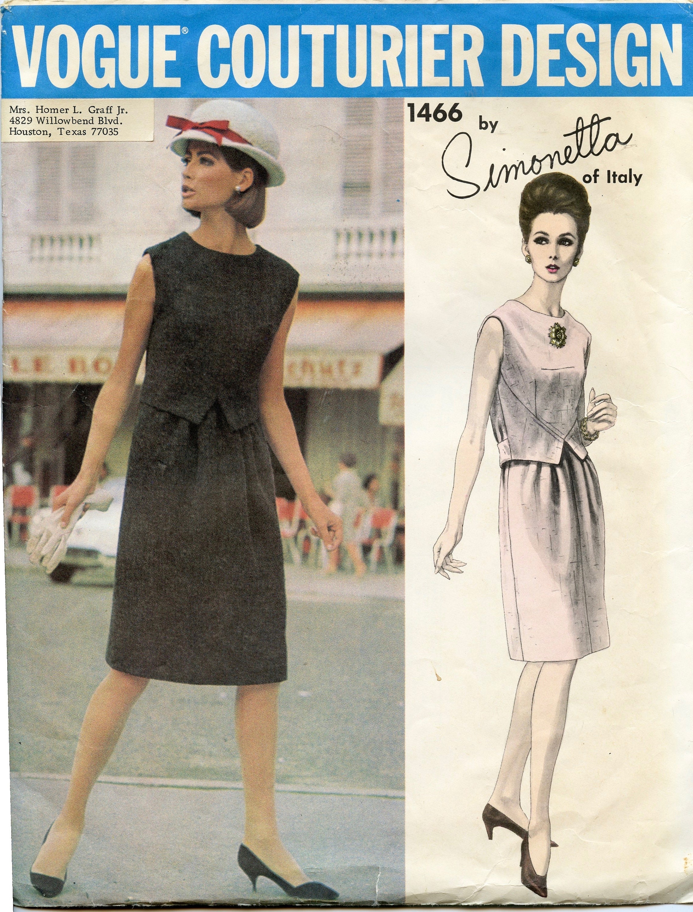 1960s Vogue 1466 Mod One Piece Dress Pattern Sleeveless Dress Etsy