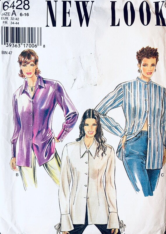 1990s Long Sleeves Button Front Blouse Pattern Tunic Pattern New