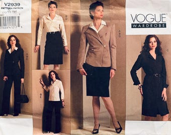 2000s Vogue 2939 Wardrobe Womens' Jacket, Shirt, Dress, Skirt & Pants Sewing Pattern 34 36 38 Bust, Size 12 14 16 UNCUT