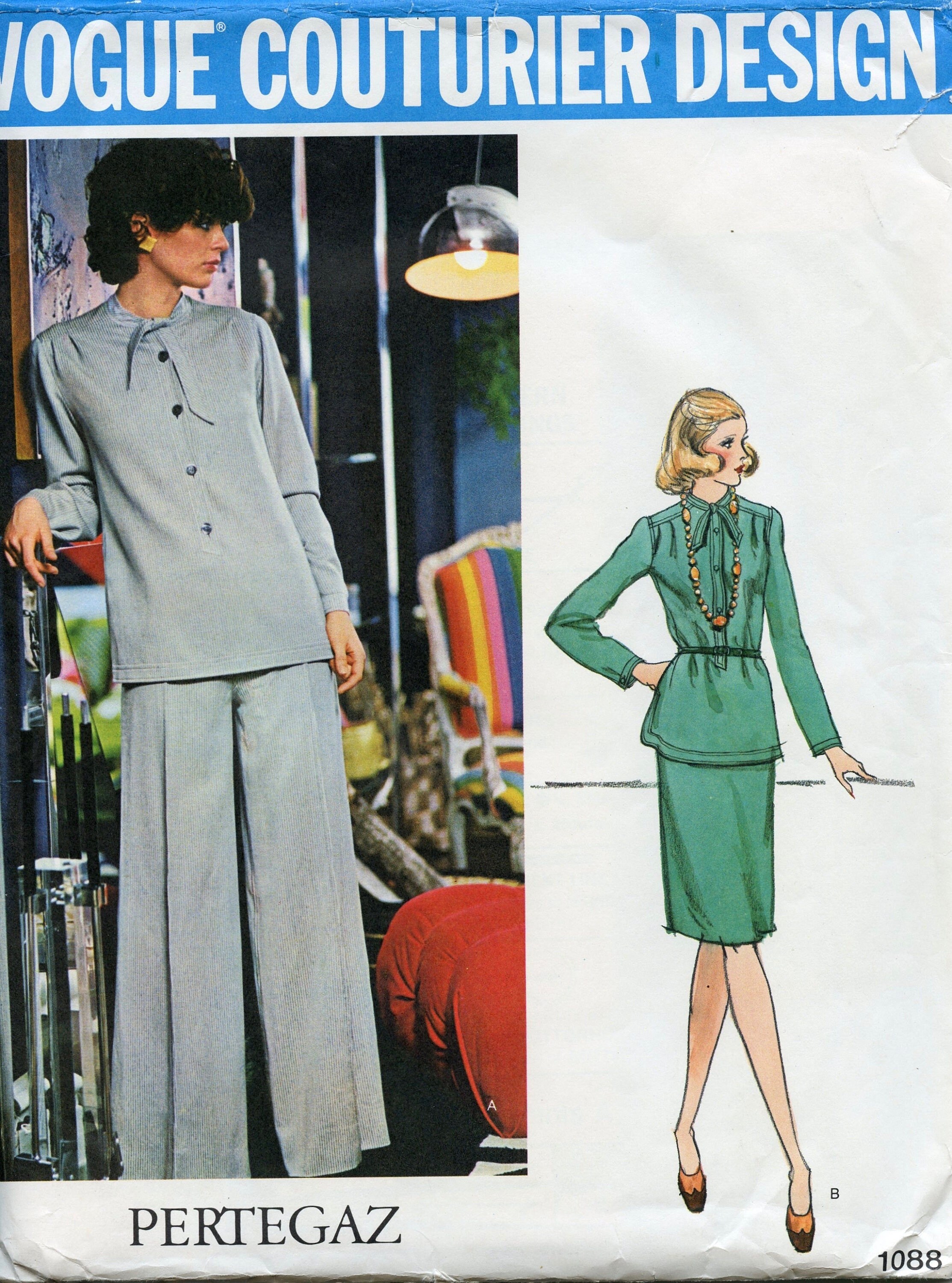 1970s Vintage Vogue 1088 Tunic Top, Pants & Skirt Sewing Pattern