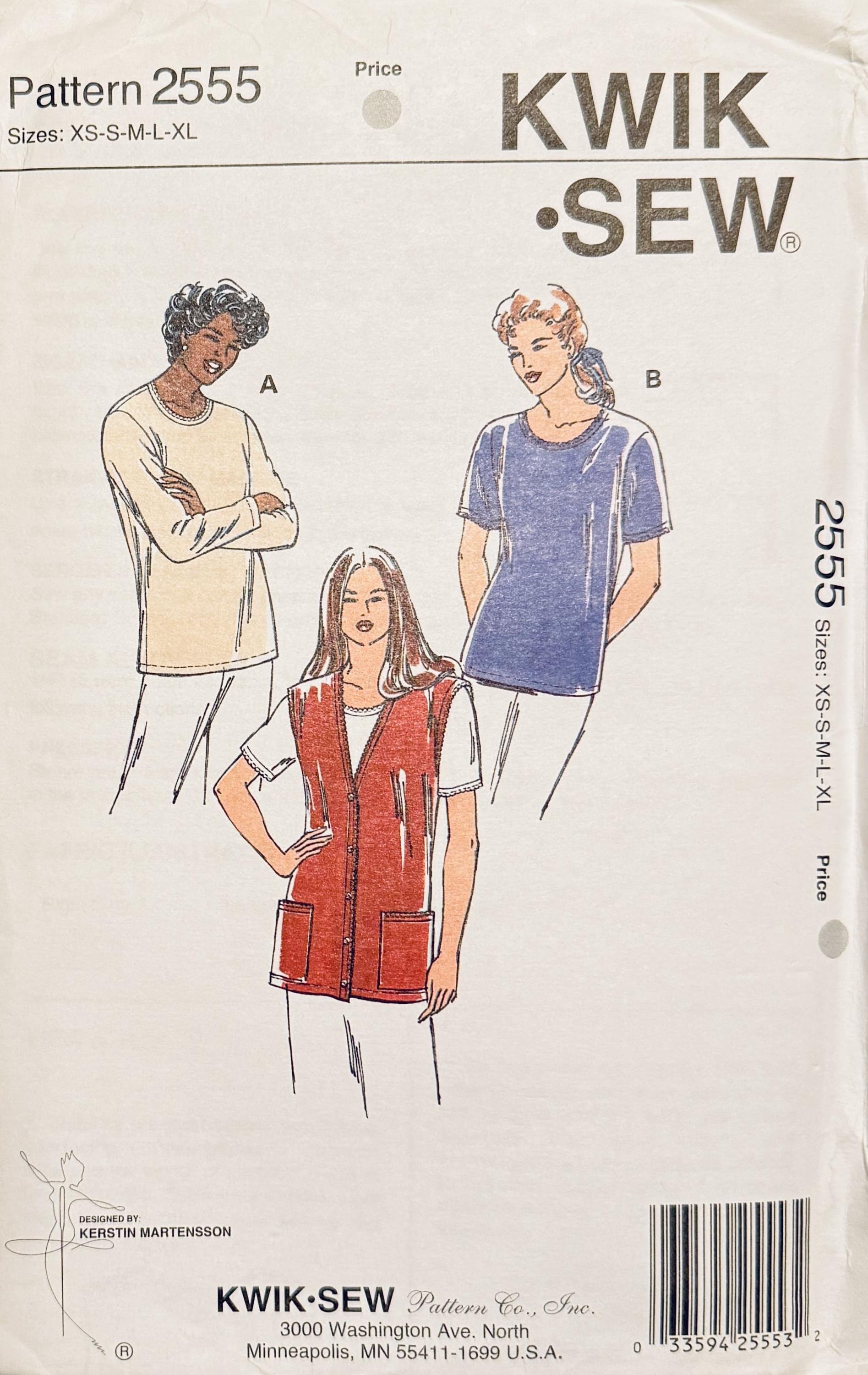 Vintage Kwik Sew 2555 Pullover Tops & Front Button Vest Size XS