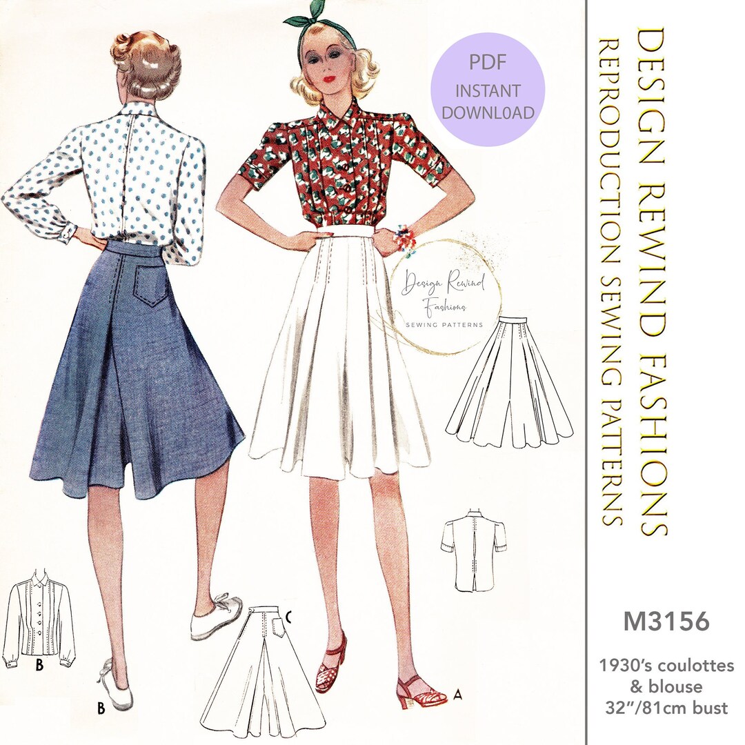 Instant Download PDF Vintage 1930s Button Front Blouse & Culotte Pants ...