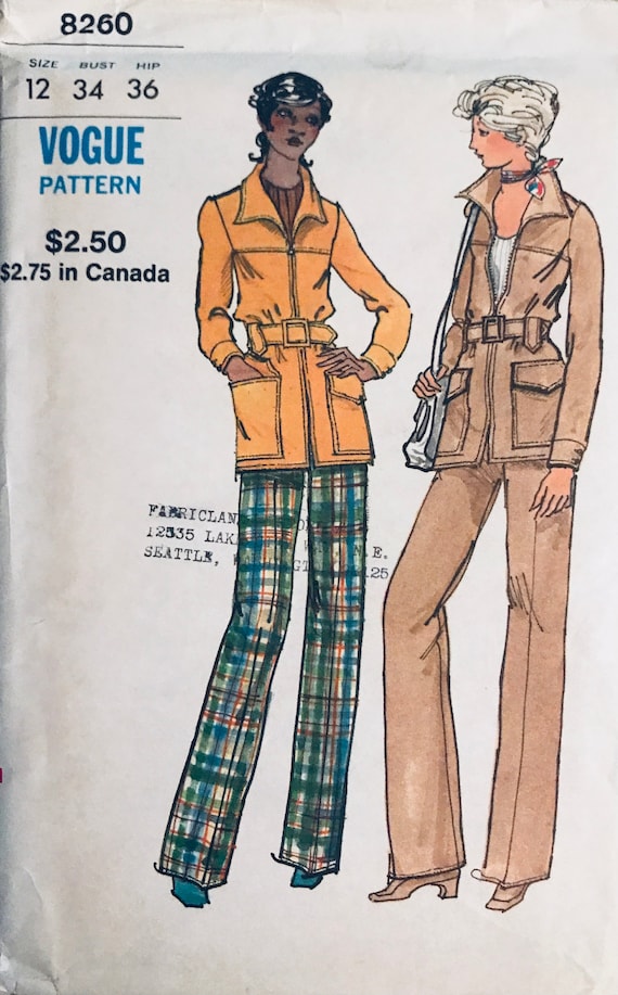 1970s Vintage Vogue 8260 JACKET & PANTS PATTERN Loose Fitting