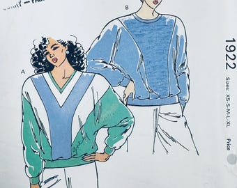 1990s Vintage Kwik Sew 1922 Women's Dolman Sleeves Sweatshirt Top Sewing Pattern - Size XS Small Med Large XL - UNCUT