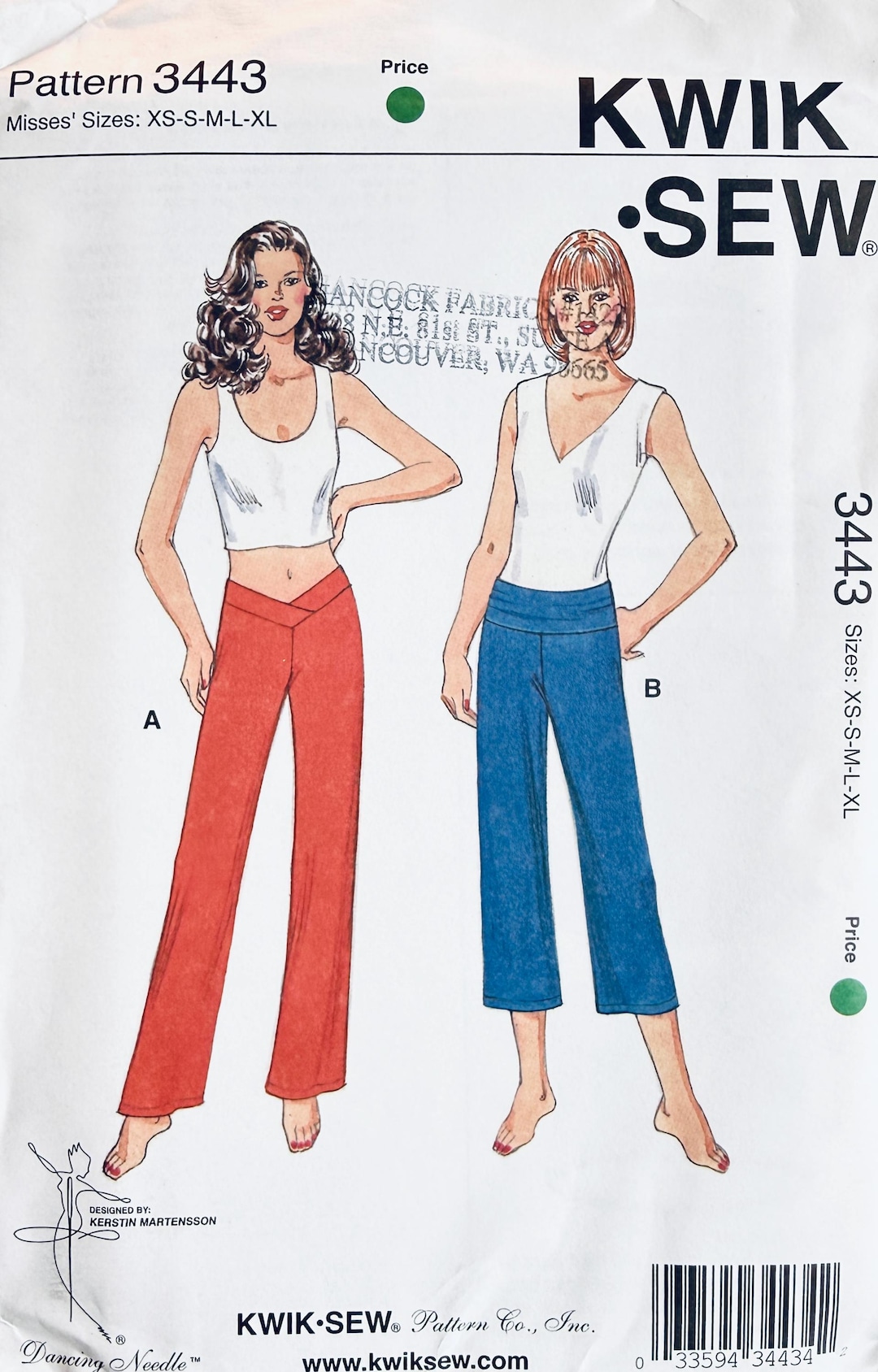 Kwik Sew 3443 - Women's Activewear: Yoga, Pilates Pants Sewing Pattern ...