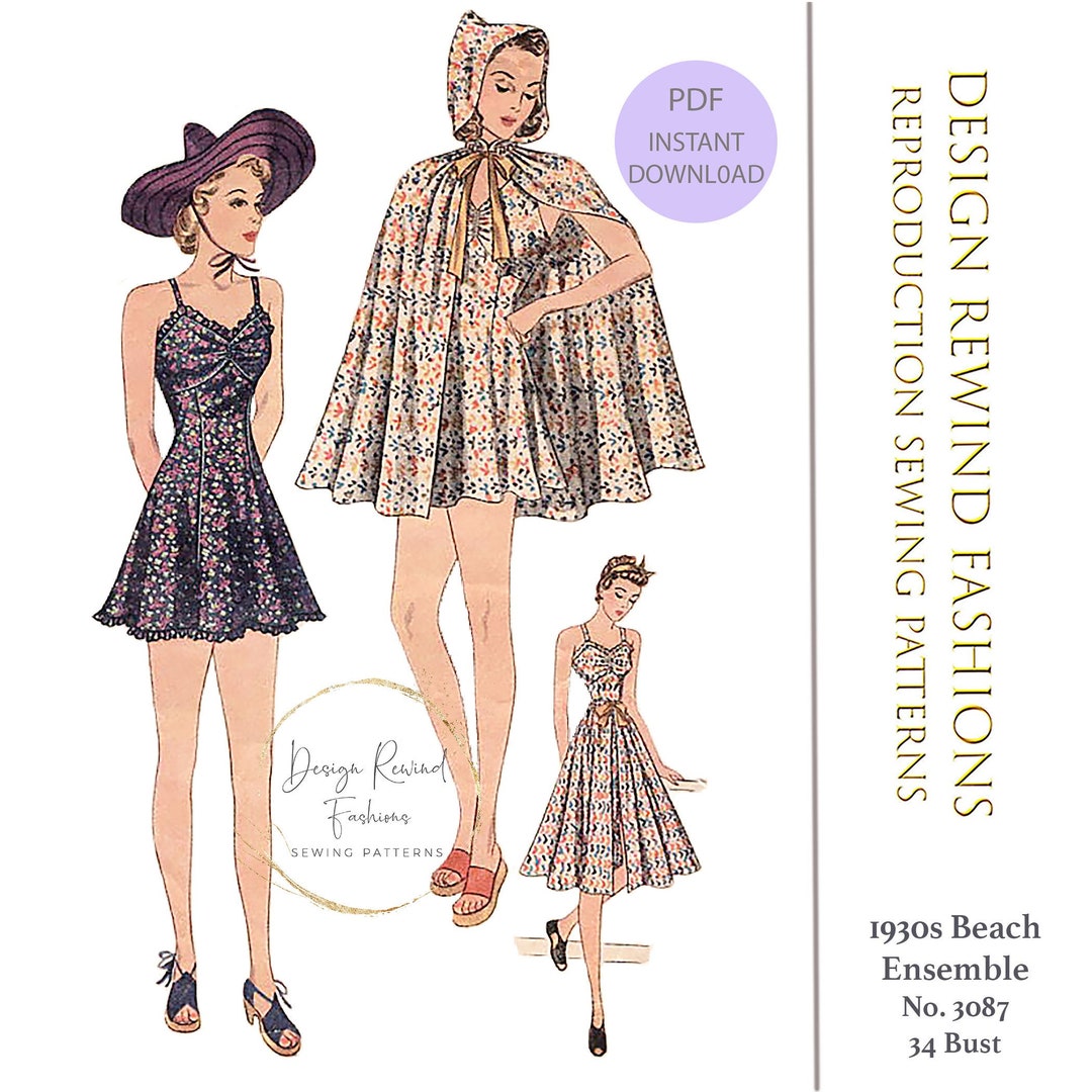 Instant Download 1930s 30s Vintage Bathing Suit Pattern Swimsuit 34 ...