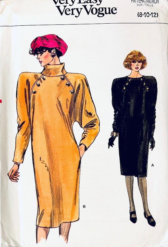 1980s Vintage Vogue 9433 Loose Fitting DRESS Pattern Turtleneck Size 8 10 12 Bust 31.5 32.5 34 Very Easy Vogue UNCuT Womens Sewing Patterns