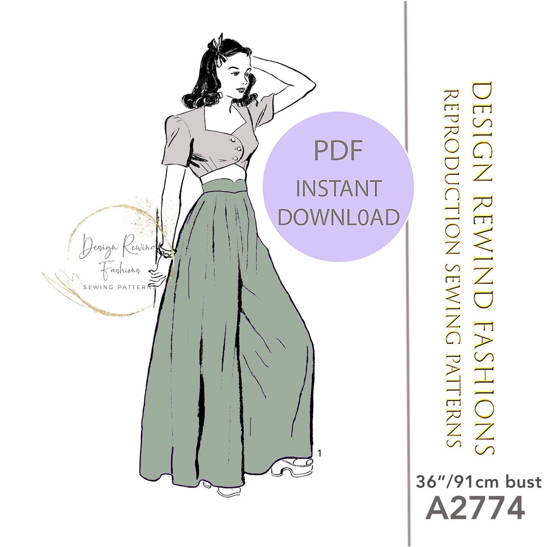 Instant Download Vintage 1930s 40s High Waist Palazzo Pants