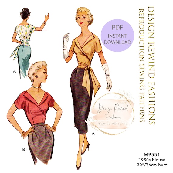 PDF 1950s Vintage Sewing Pattern 50s Sexy Faux Wrap Cocktail