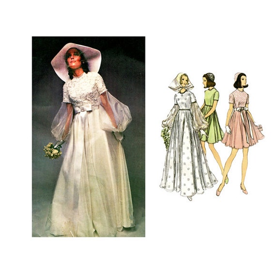 1970s Vogue 2254 WEDDING  DRESS  PATTERN  Mod Boho  Bridal  