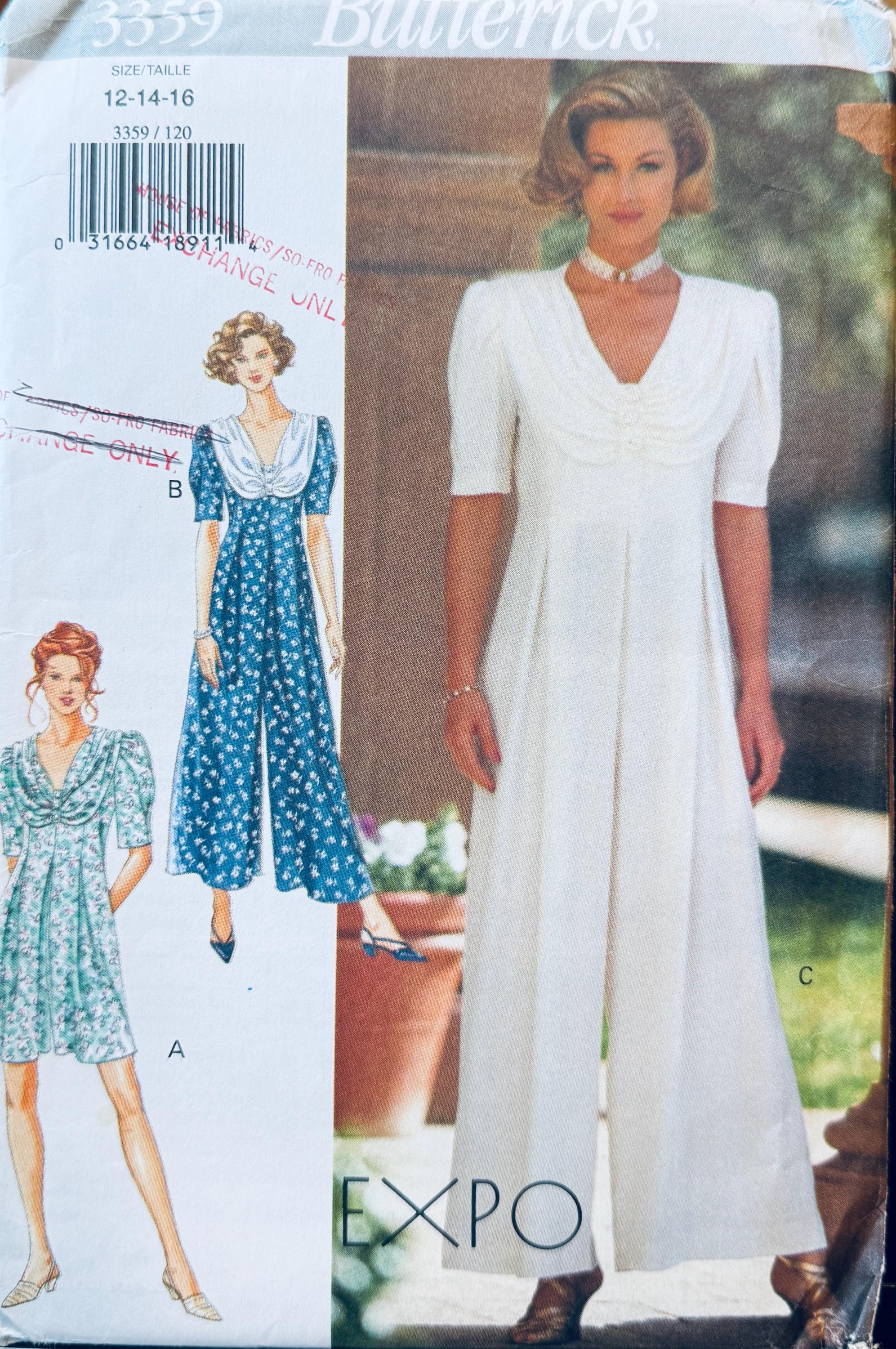 1990s Butterick Evening Jumpsuit Sewing Pattern 3359, UNCUT Size