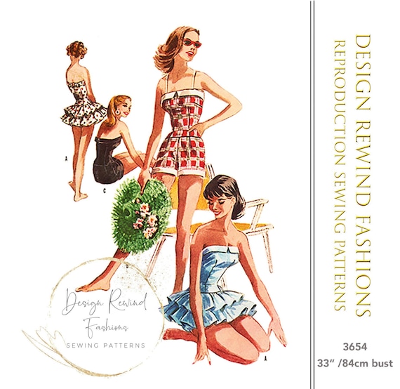 1950s Bombshell BATHING SUIT PATTERN Vintage Ruffle Skirt Swimsuit