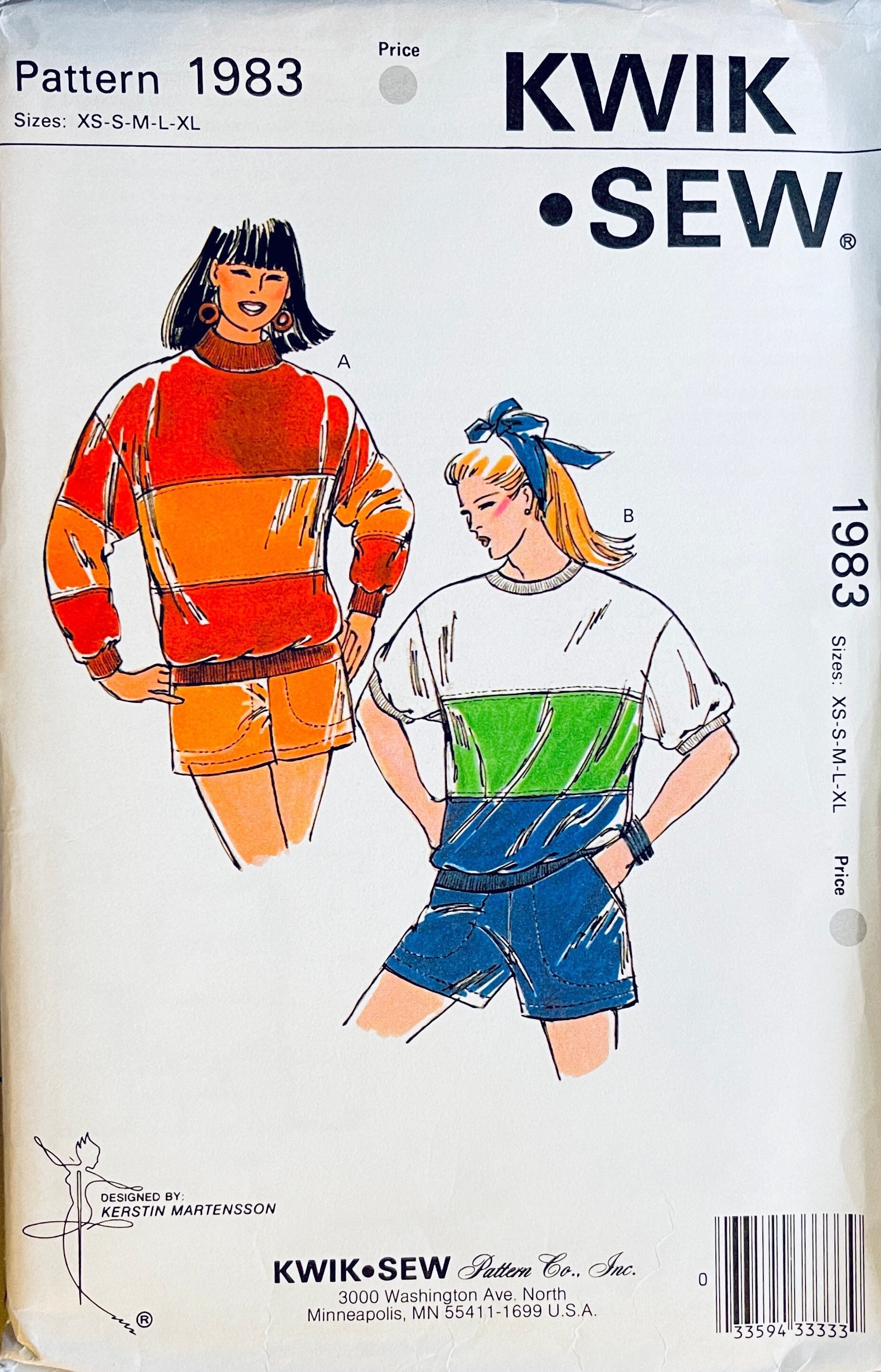 Buy Vintage Kwik Sew 1983 Color Block Sweatshirt Top & Shorts Pull