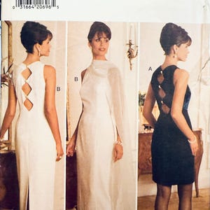 Vintage 90s Butterick 3803 Cocktail Dress Evening Gown Pattern Diamond Back Cutouts Bust 36 38 40 Size 14 16 18 UNCuT Womens Sewing Patterns