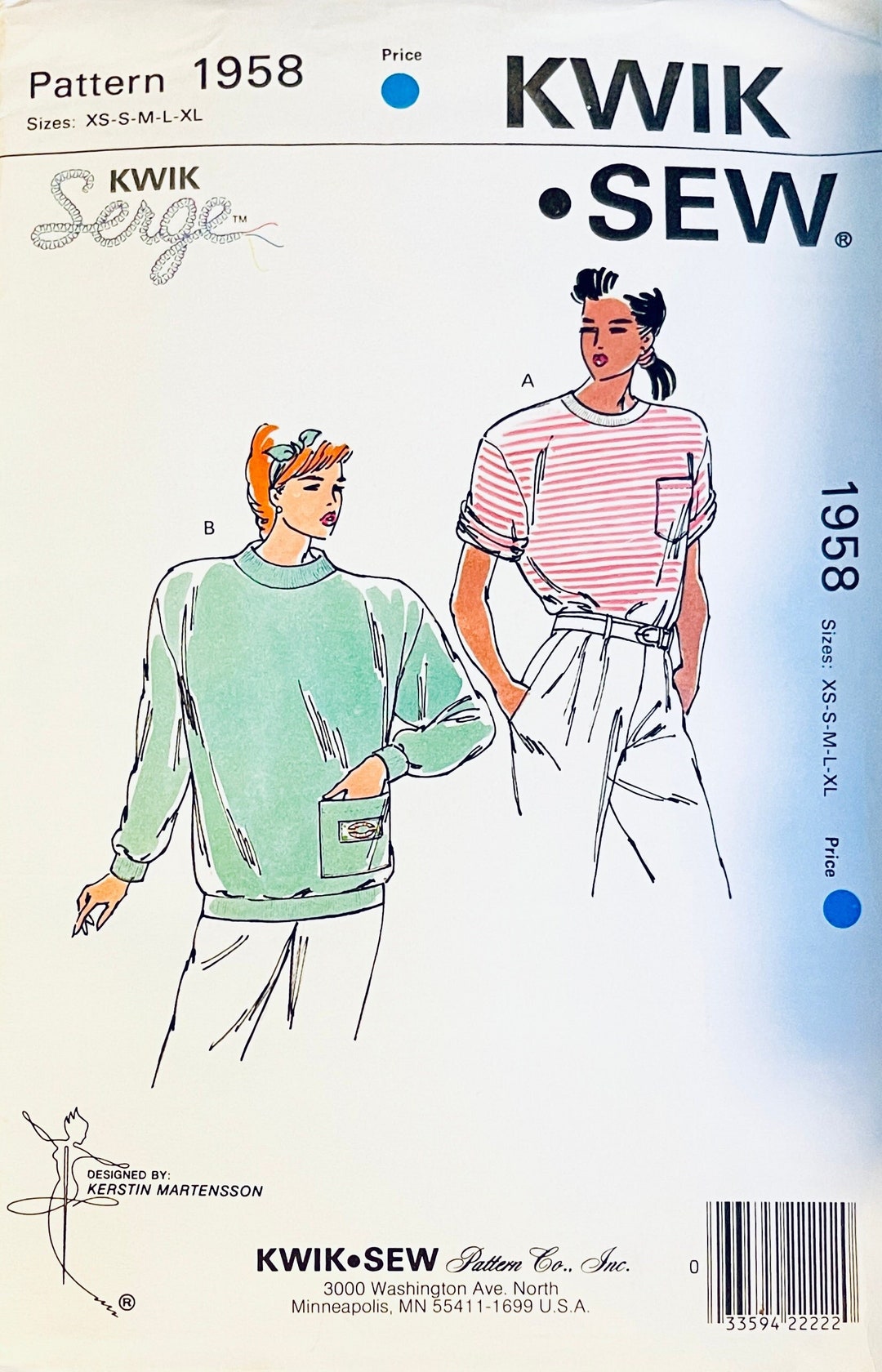 1980s Vintage Kwik Sew 1958 Loose Fitting T-shirts Sweatshirt