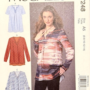 McCalls 7248 Blouse Top V-Neck Loose Fitting Pullover Top Size 6 8 10 12 14 UNCUT Womens Sewing Patterns - LIKE NEW!