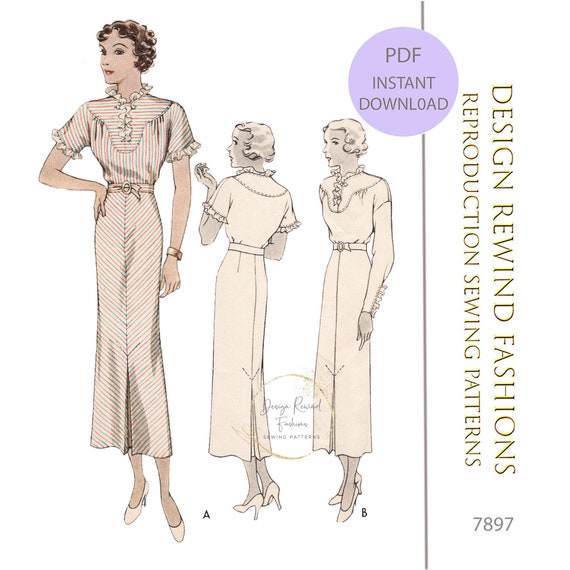 アンティーク INSTANT DOWNLOAD 1930s Vintage Sewing Pattern 30s Dress With