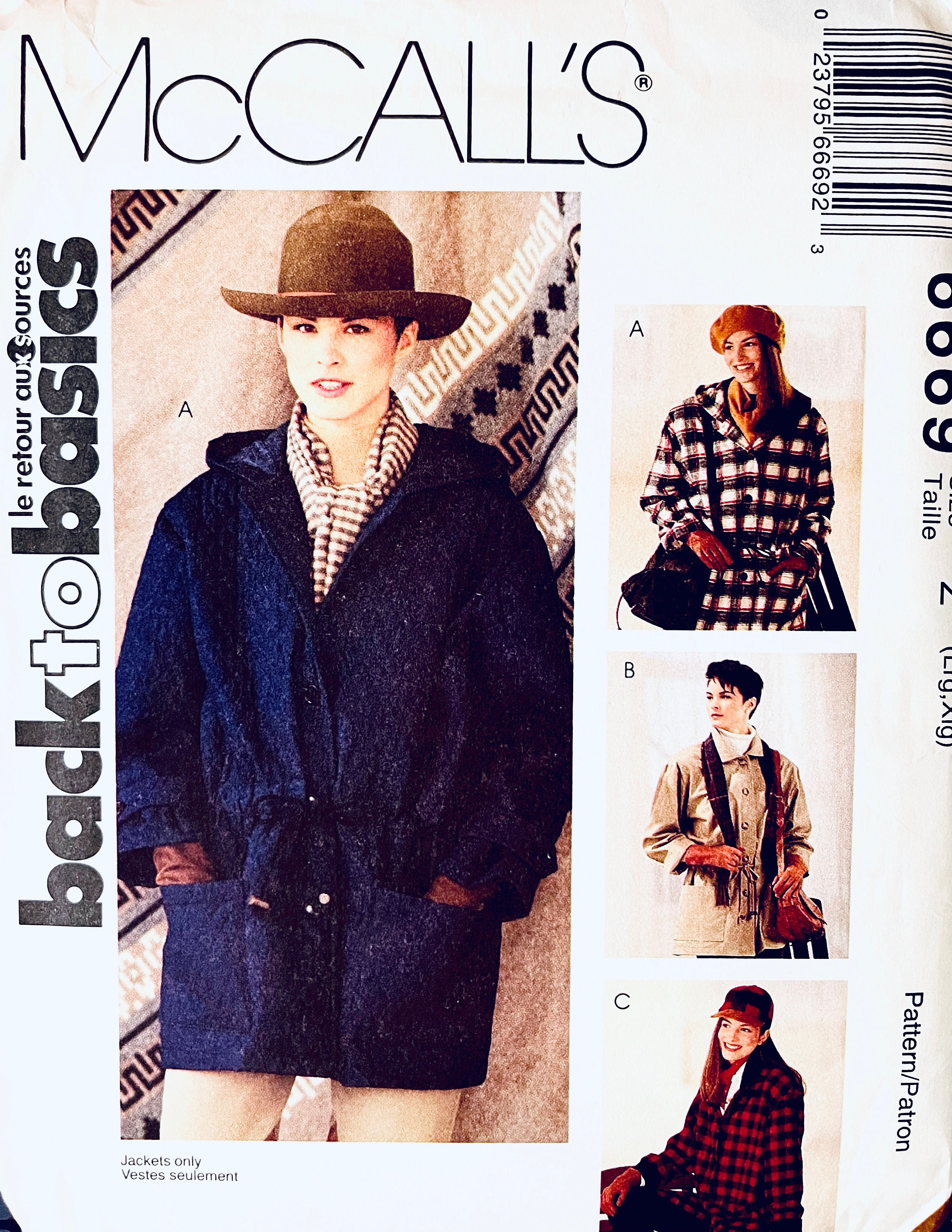 あ　 Vintage Mccalls 6669 WOMENS JACKET PATTERN Misses Oversized