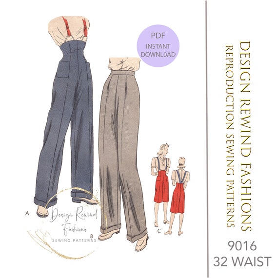 Instant Download PDF Vintage 1940s High Waist Slacks Pants