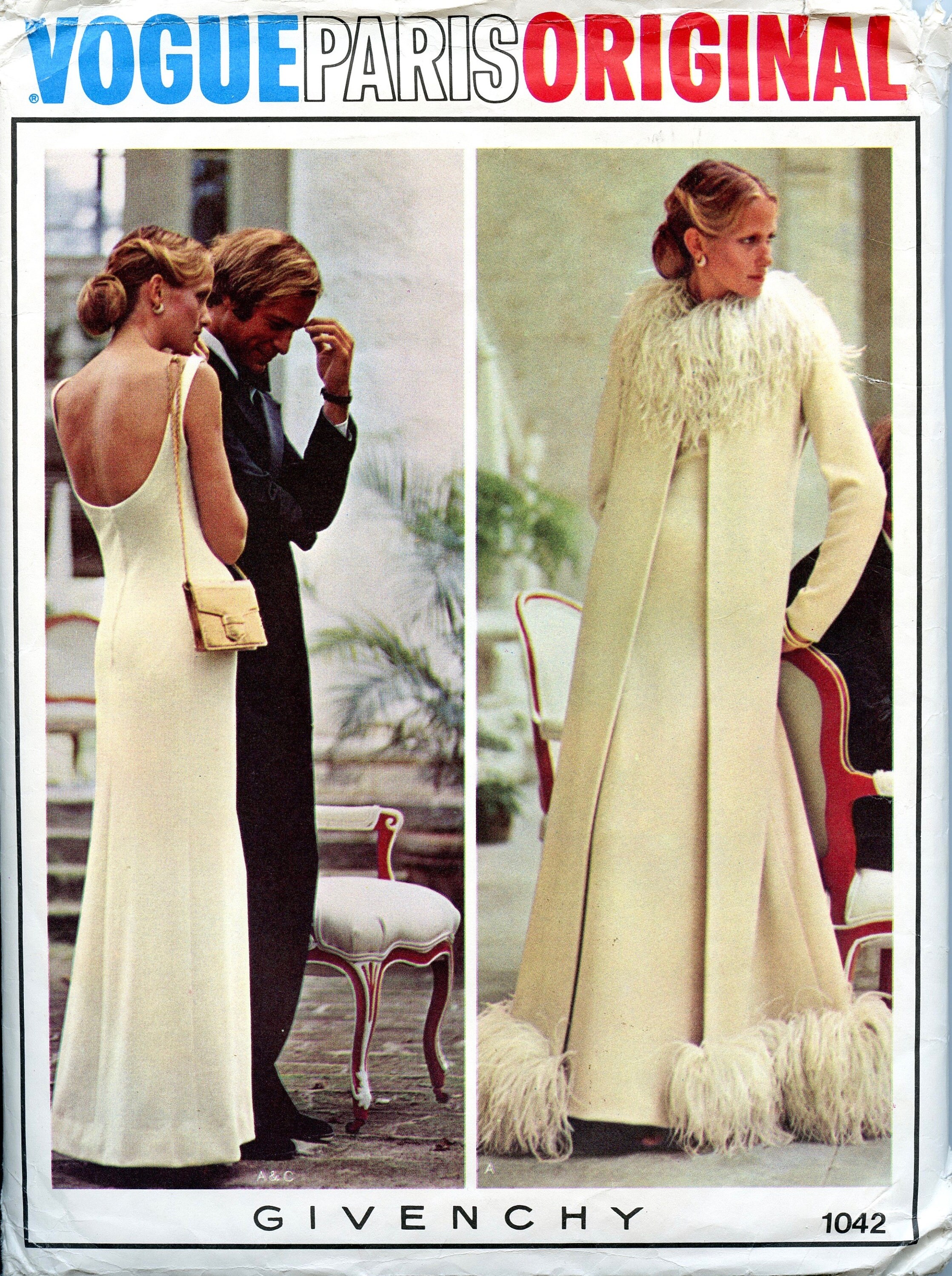 Vintage Vogue 1042 FEATHER TRIMMED Evening Coat Jacket Maxi