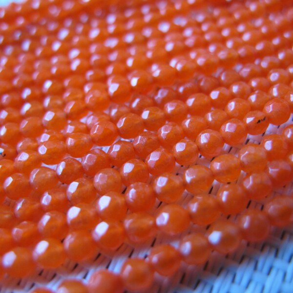 3mm Orange Red Dyed Color Jade Faceted Round Beads S256