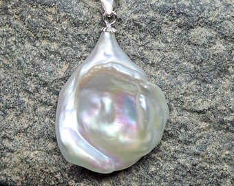 Baroque Keshi Pearl Pendant Necklace  Organic Gemstone Unique Necklace Bridal Jewelry Gifts Wedding Necklace OOAK Silver
