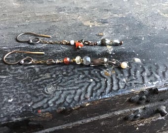 Artisan dangly earrings gemstone ooak antique beads boho whimsy moth and magpie