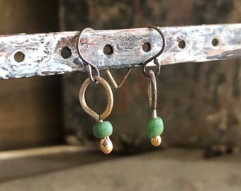 Excavated Roman glass bead sterling silver earrings handmade artisan