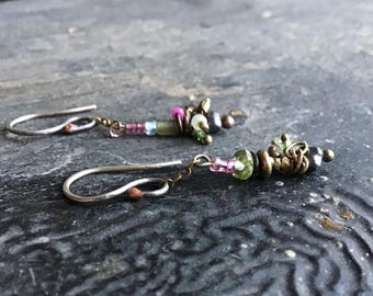 Ooak boho beaded earrings free spirit antique beads pink