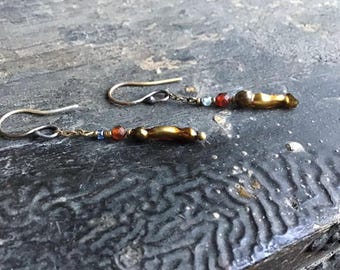 Boho beaded drop earrings asymmetric mismatched Parisian traveller gemstone glass antique