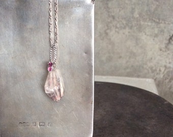 Garden quartz pendant, lodolite necklace, raw crystal, rough pink quartz, natural gemstone, Mother’s Day gift,
