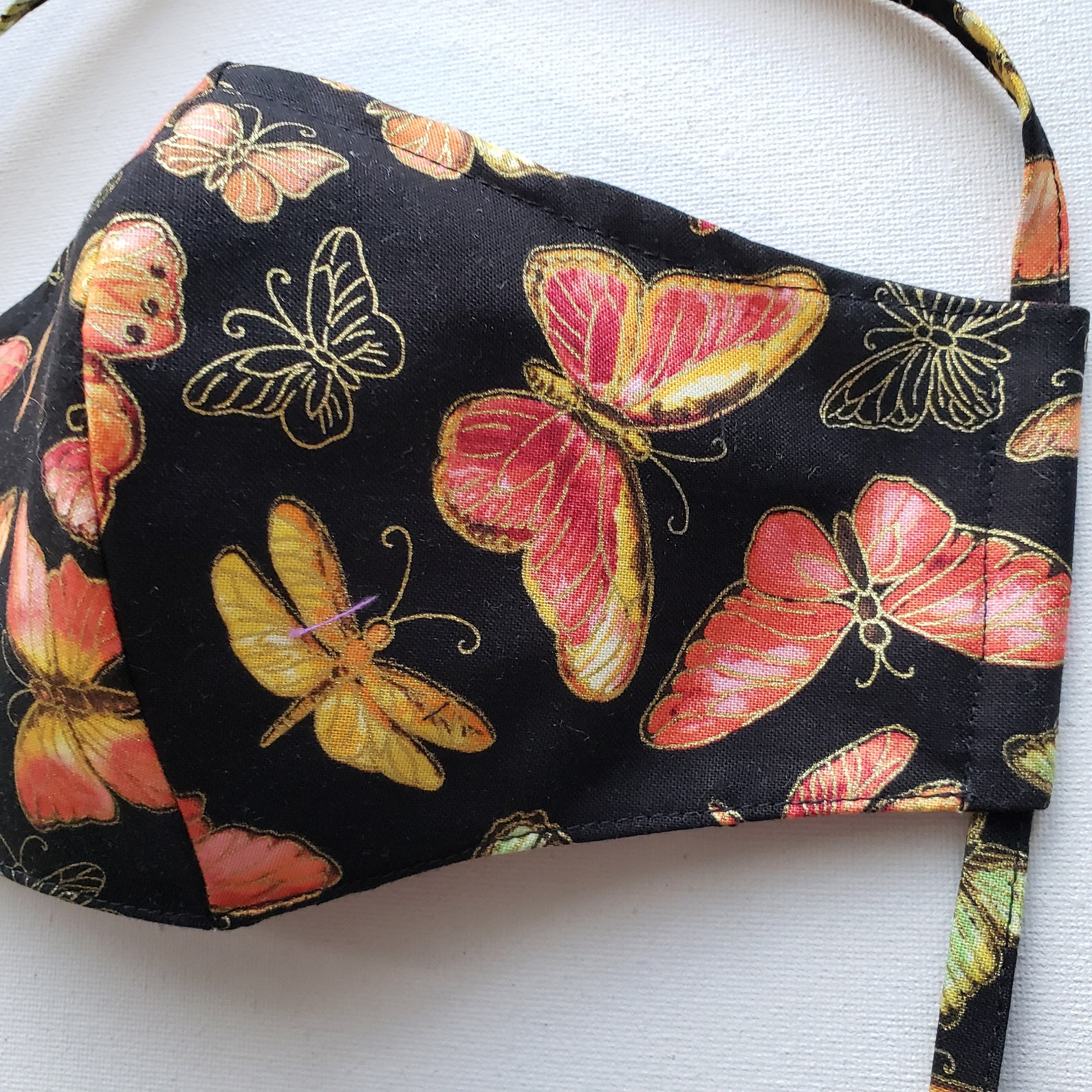 Download Gold Rimmed Butterflies and Dragonflies Cotton Fitted 3 ...