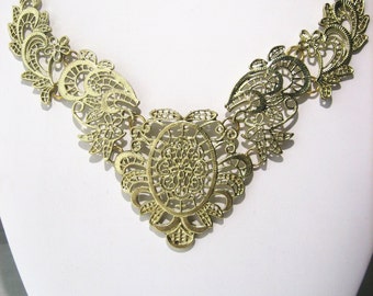 Roman style  Gold Patterned  Necklace, statement necklace,chunky necklace ,
