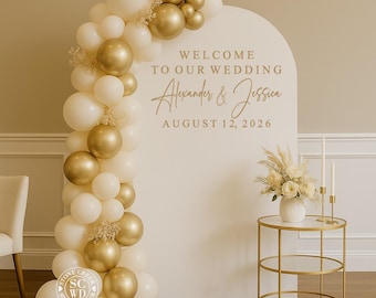 Welcome to Our Wedding Vinyl Decal | Personalized Names & Date Backdrop Sticker | Wedding Reception Entrance Sign Decoration (Decal Only)